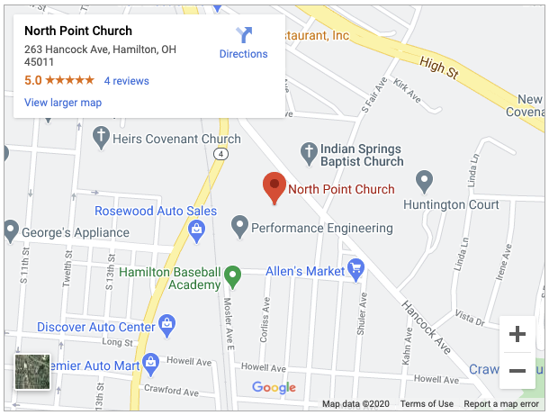 Map to North Point Church in Hamilton, Ohio